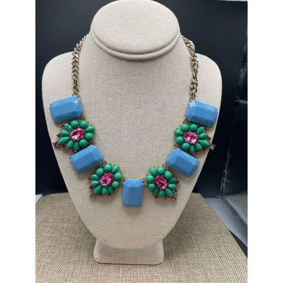 J.Crew Vintage Blue, Green, Pink Floral And Gem Necklace - Picture 9 of 9